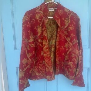 Chico's Vibrant Red and Gold Floral Jacket